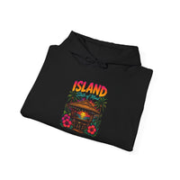 Island Tiki Hut Hoodie | Tropical Palm Sunset, Hibiscus