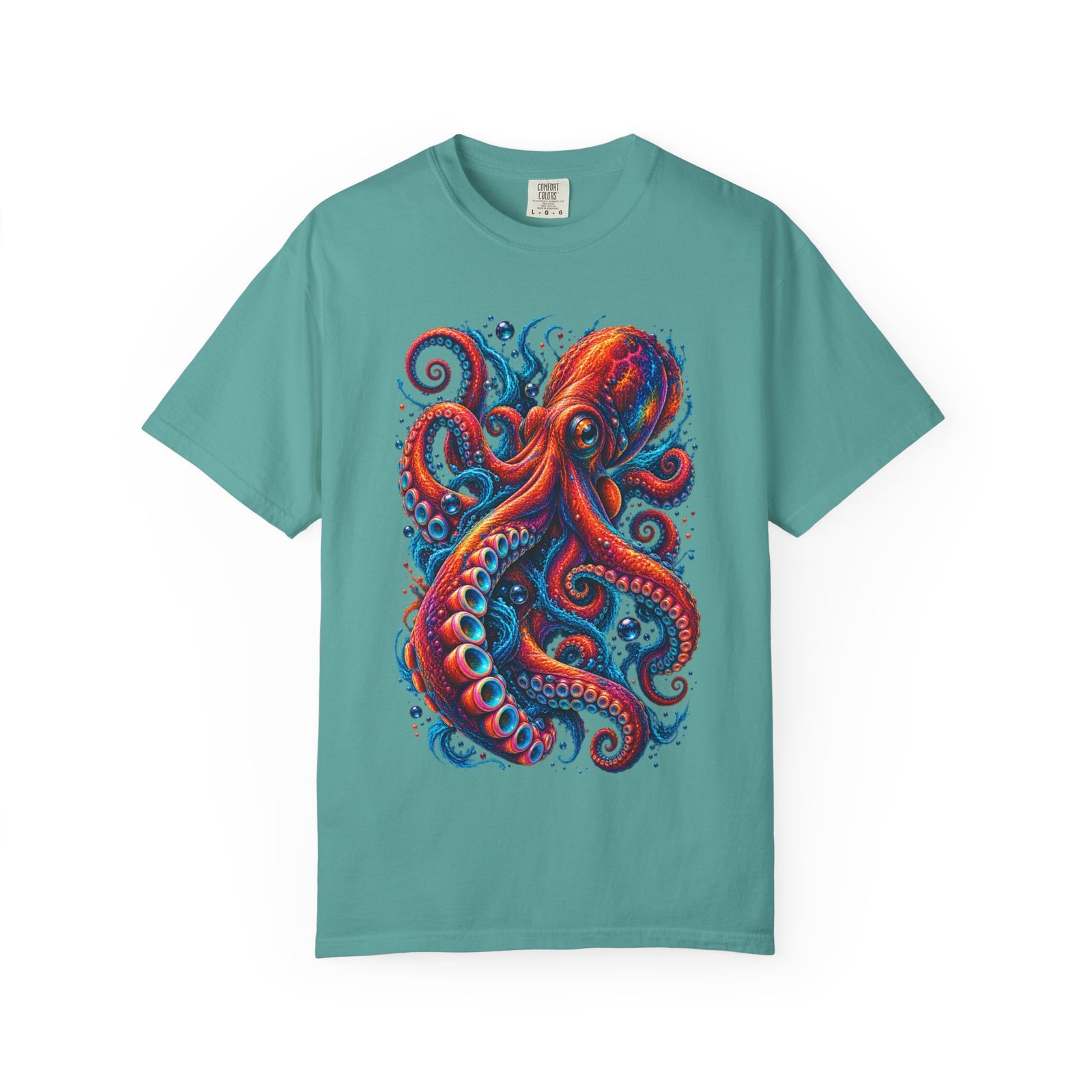 Octopus Artwork T-Shirt — Vibrant Red & Blue Ocean Octopus Graphic Tee