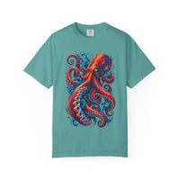 Octopus Artwork T-Shirt — Vibrant Red & Blue Ocean Octopus Graphic Tee