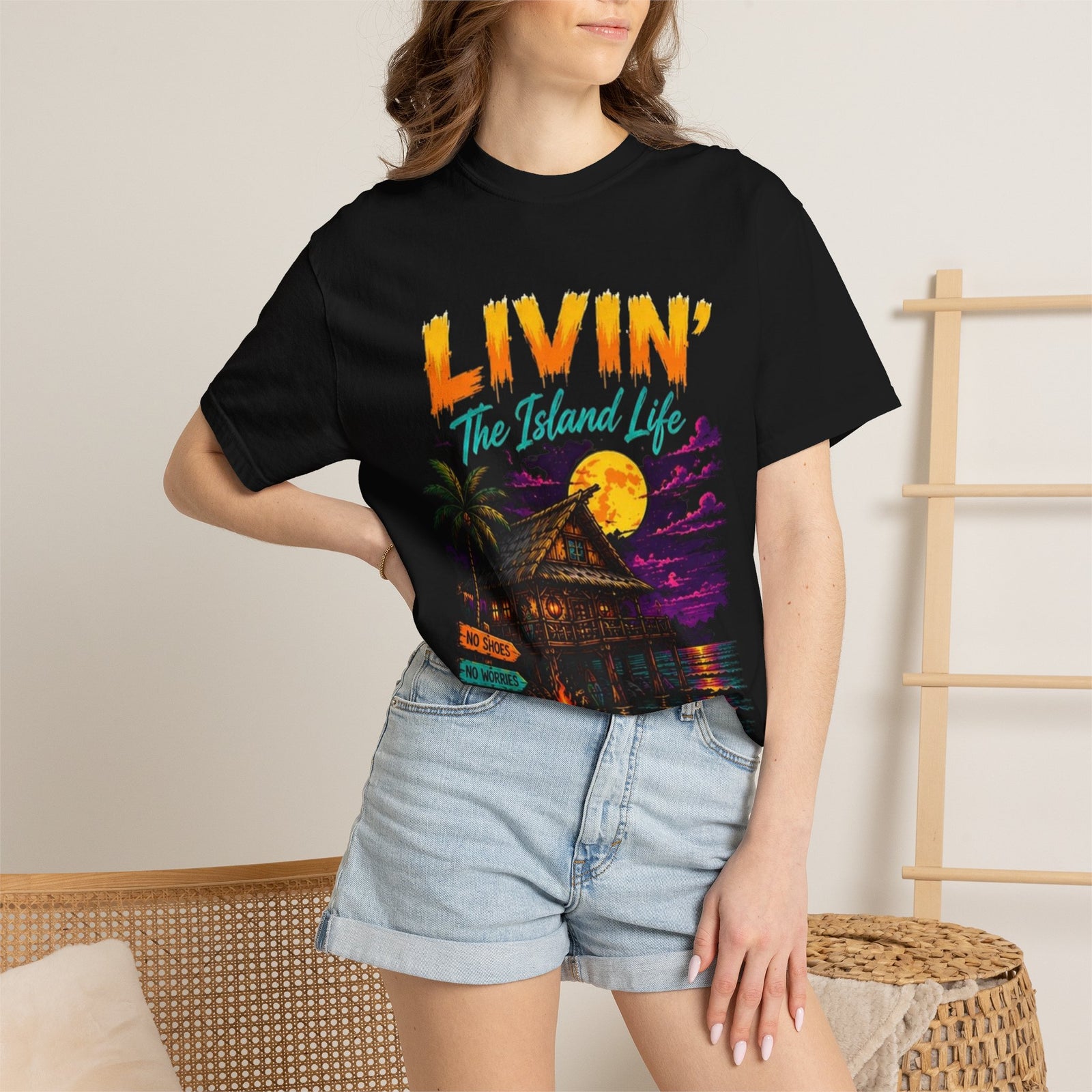 Livin' The Island Life T-Shirt | Tropical Beach Hut Sunset Shirt