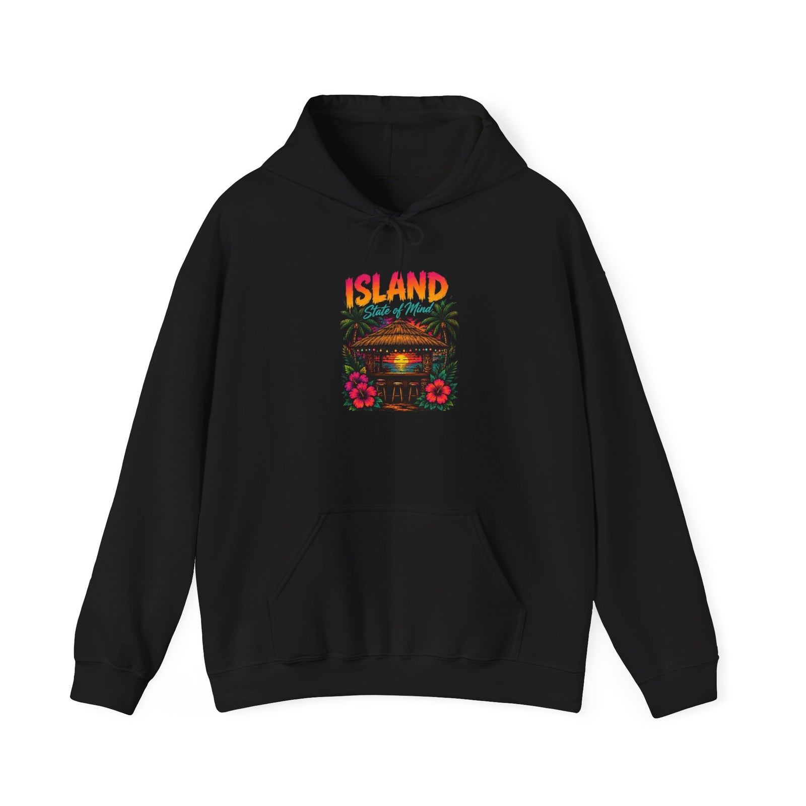 Island Tiki Hut Hoodie | Tropical Palm Sunset, Hibiscus