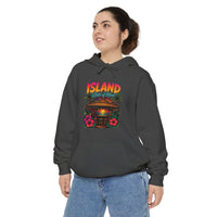 Island Tiki Hut Hoodie | Tropical Palm Sunset, Hibiscus Floral Design