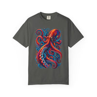 Octopus Artwork T-Shirt — Vibrant Red & Blue Ocean Octopus Graphic Tee