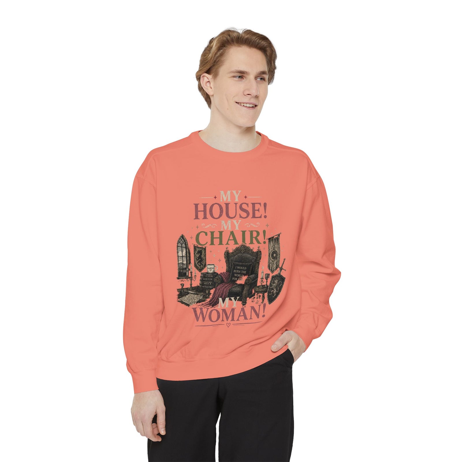 My House! My Chair! Woman! Sweatshirt | Vintage Reading Room Illustration