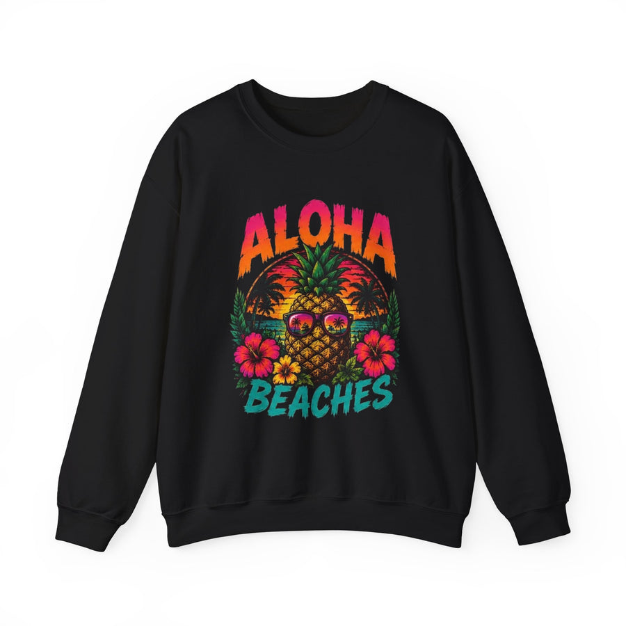 Aloha Beaches pineapple sunglasses sweatshirt | Tropical Hawaiian beach sunset
