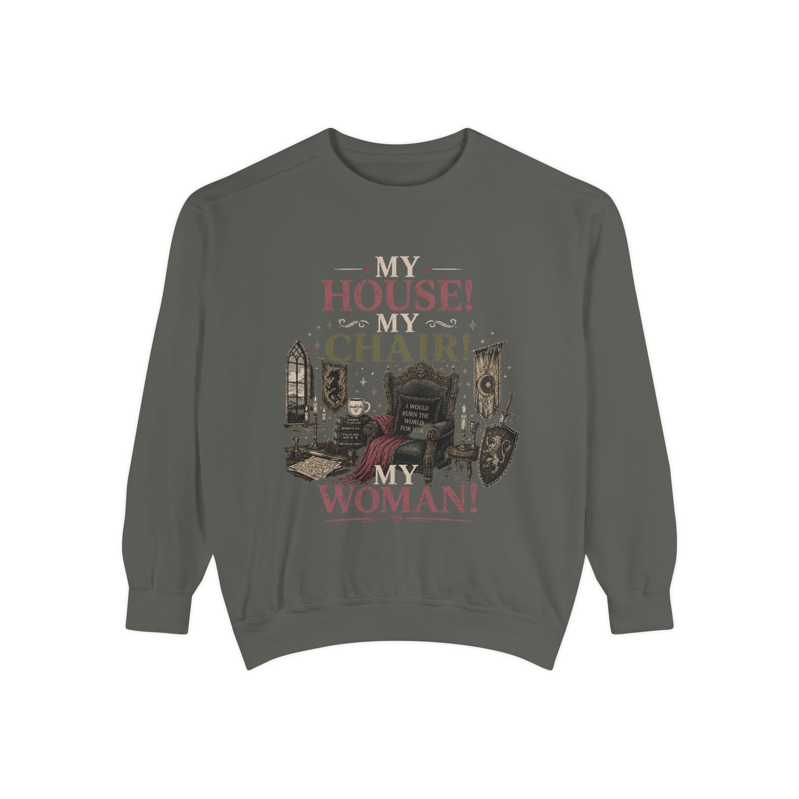 My House! My Chair! Woman! Sweatshirt | Vintage Reading Room Illustration