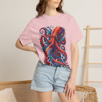 Octopus Artwork T-Shirt — Vibrant Red & Blue Ocean Octopus Graphic Tee