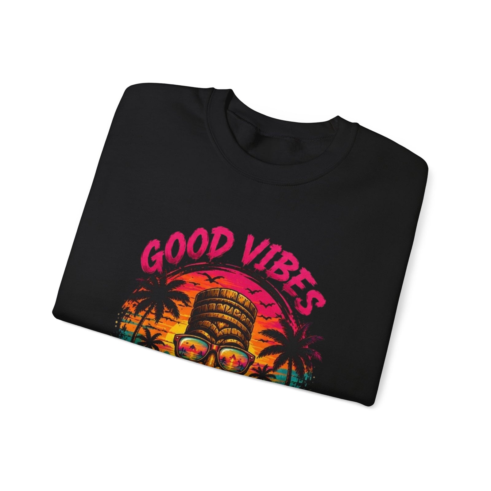 Good Vibes & Tan Lines Crewneck Sweatshirt | Tiki Sunset Palm Design