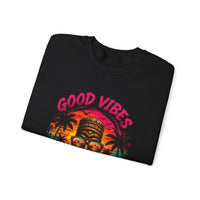Good Vibes & Tan Lines Crewneck Sweatshirt | Tiki Sunset Palm Design