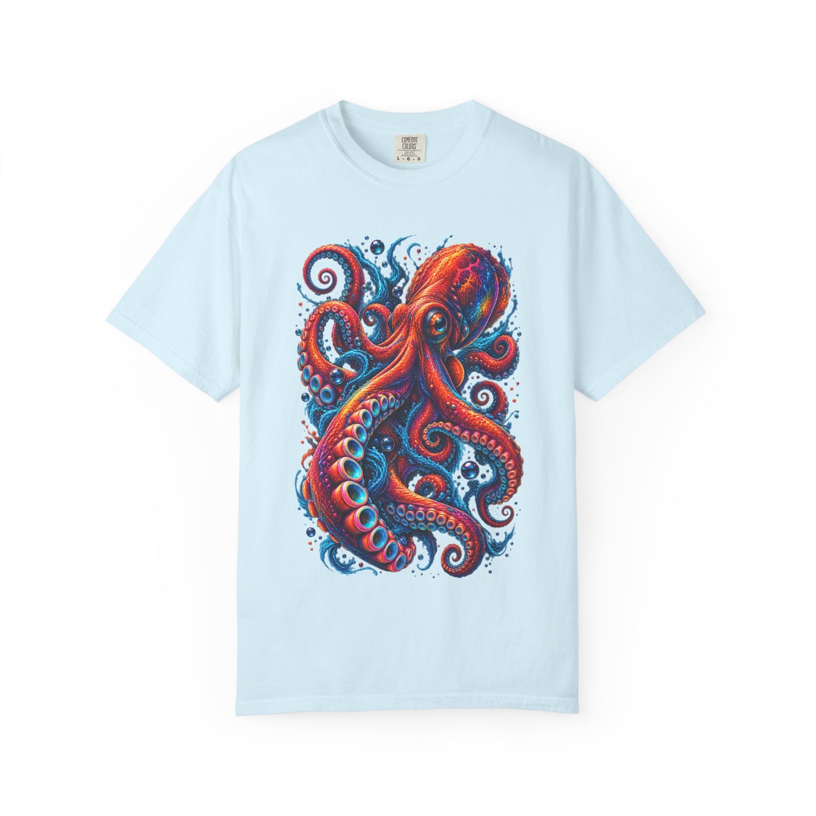 Octopus Artwork T-Shirt — Vibrant Red & Blue Ocean Octopus Graphic Tee