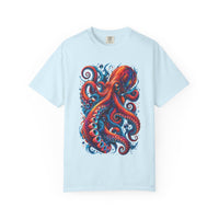 Octopus Artwork T-Shirt — Vibrant Red & Blue Ocean Octopus Graphic Tee