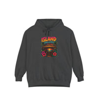 Island Tiki Hut Hoodie | Tropical Palm Sunset, Hibiscus Floral Design
