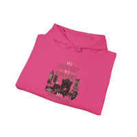 House Chair Woman hoodie | City skyline silhouette, text 'My House! My Chair! My Woman!'