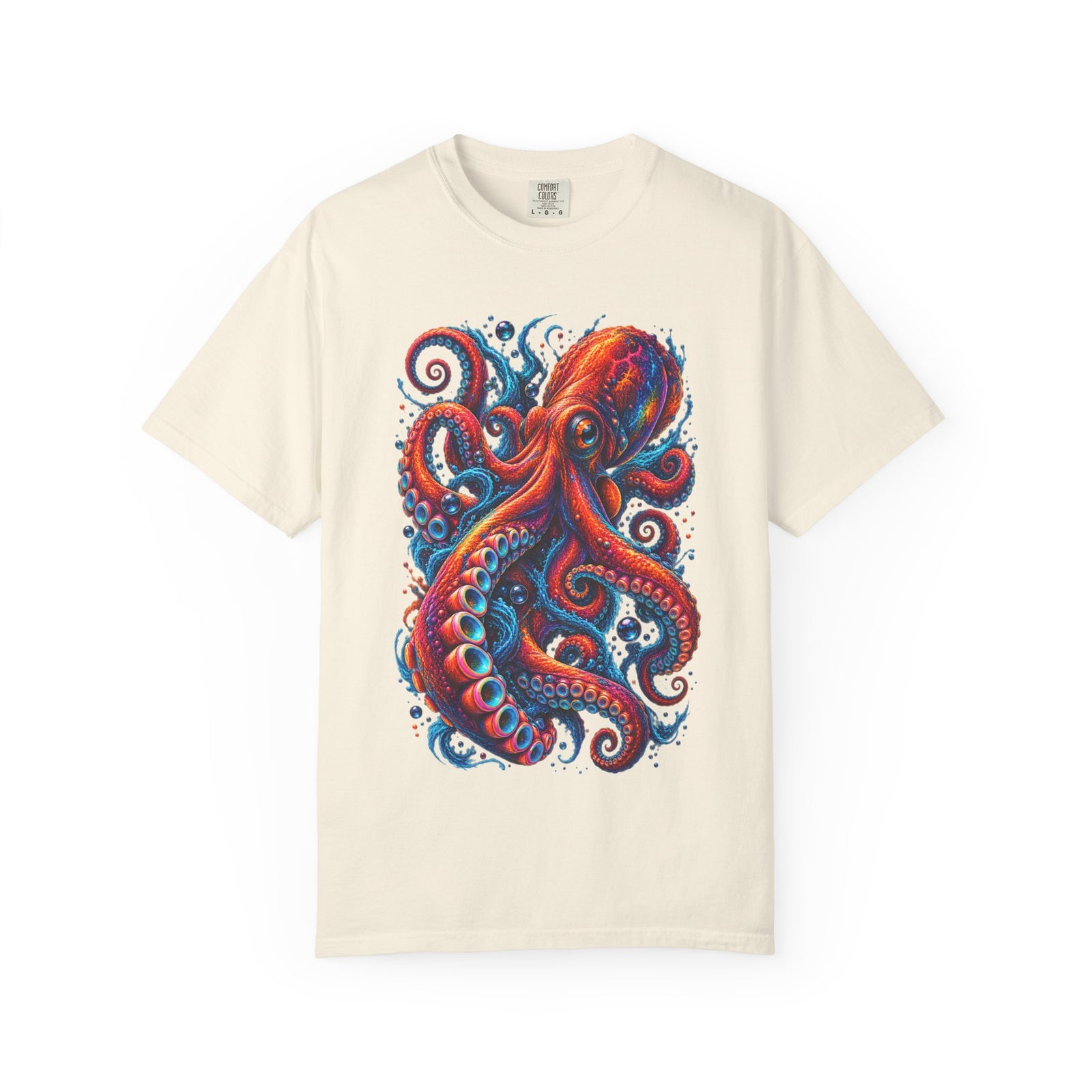 Octopus Artwork T-Shirt — Vibrant Red & Blue Ocean Octopus Graphic Tee