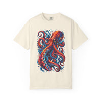 Octopus Artwork T-Shirt — Vibrant Red & Blue Ocean Octopus Graphic Tee