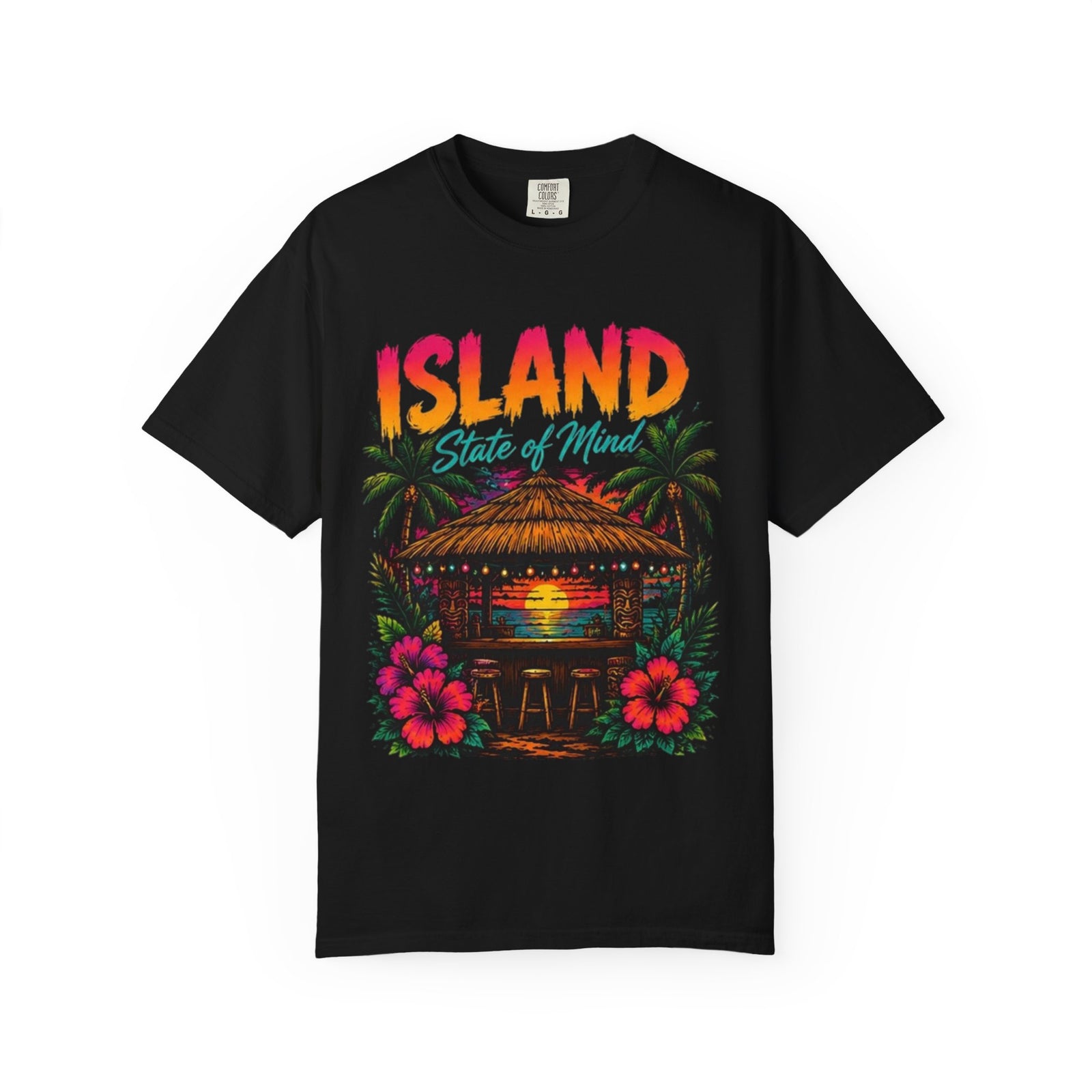 Island State of Mind T-shirt | Tropical Tiki Bar Sunset, Palm Trees