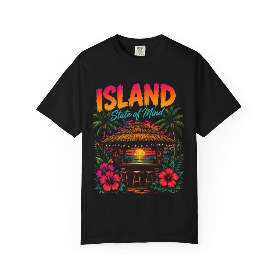 Island State of Mind T-shirt | Tropical Tiki Bar Sunset, Palm Trees