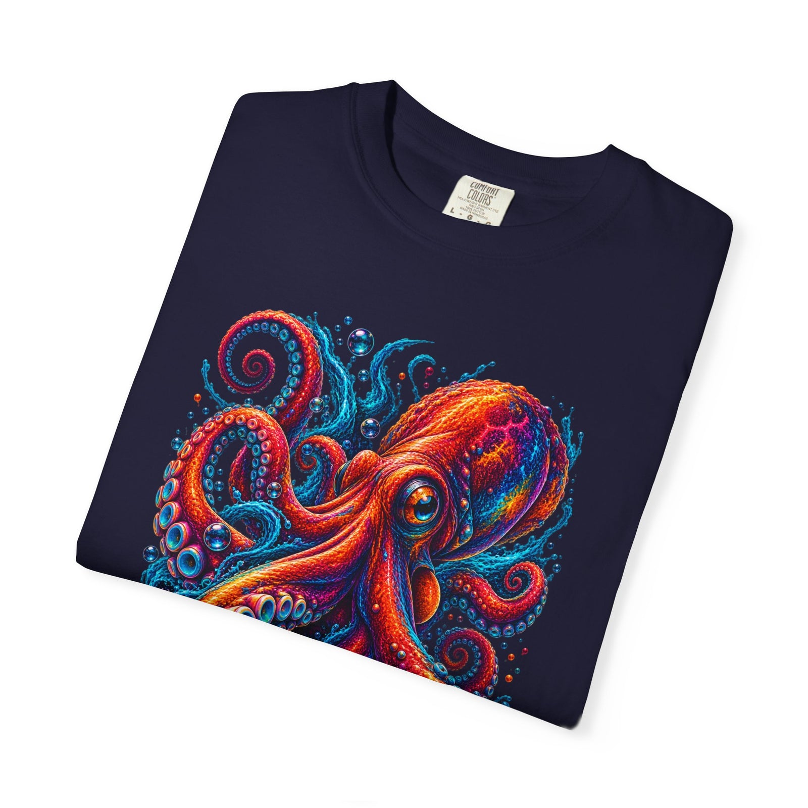 Octopus Artwork T-Shirt — Vibrant Red & Blue Ocean Octopus Graphic Tee