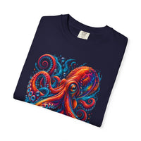 Octopus Artwork T-Shirt — Vibrant Red & Blue Ocean Octopus Graphic Tee