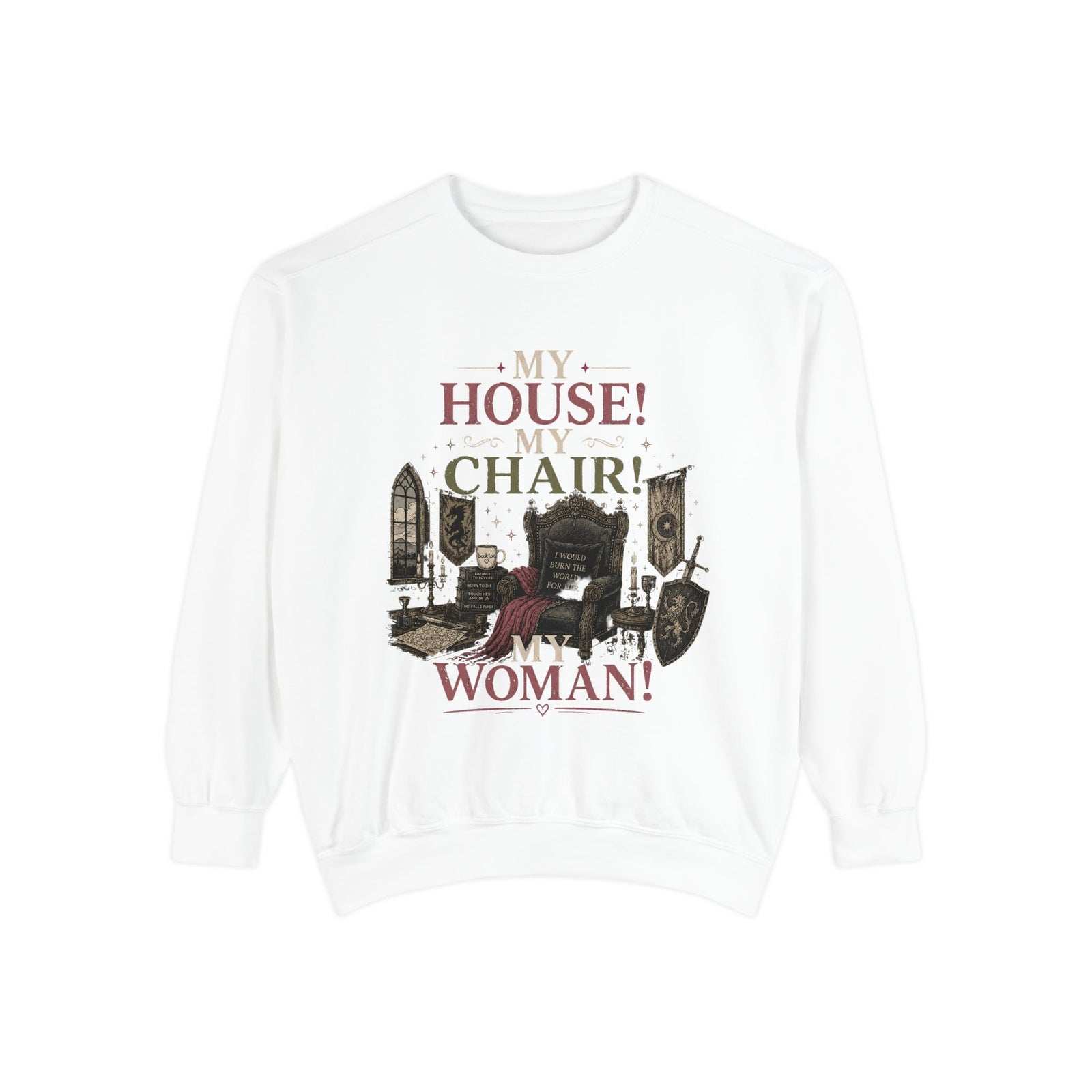 My House! My Chair! Woman! Sweatshirt | Vintage Reading Room Illustration