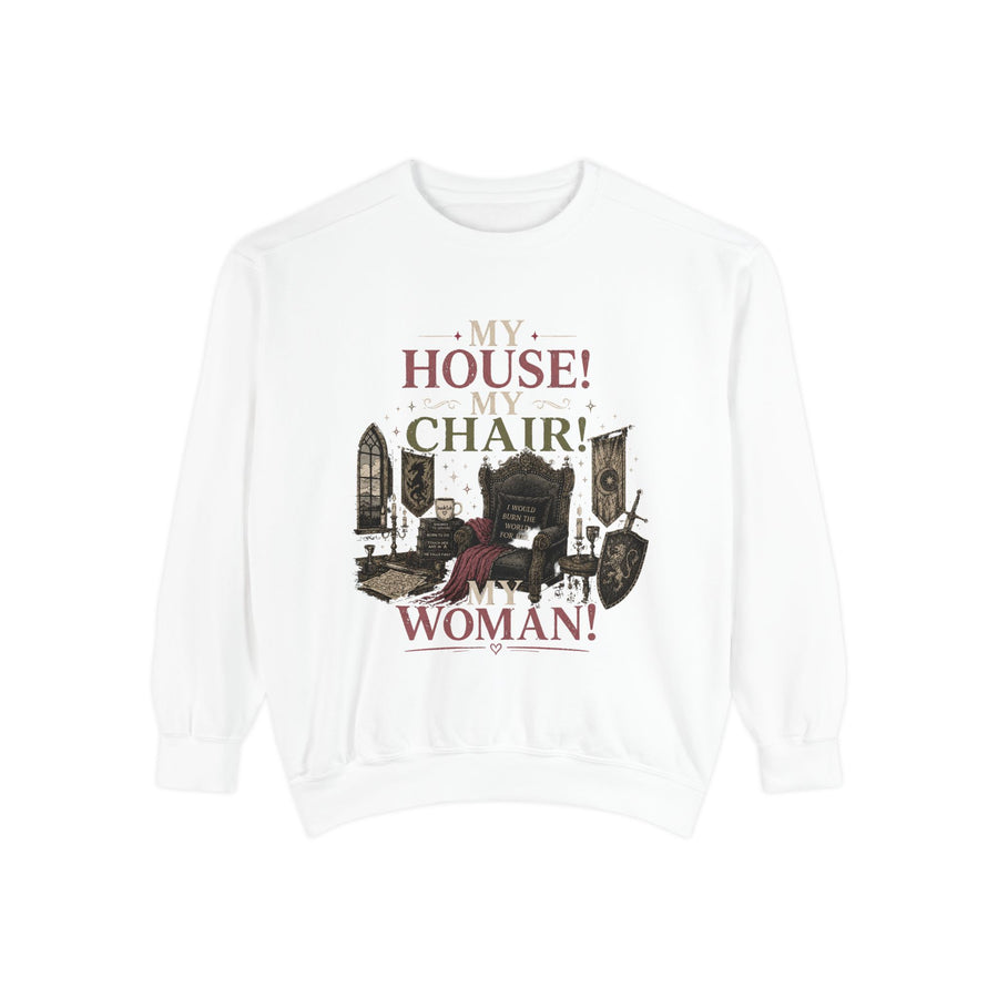 My House! My Chair! Woman! Sweatshirt | Vintage Reading Room Illustration