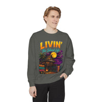 Livin' The Island Life Sweatshirt | Tiki Hut Sunset Beach Scene