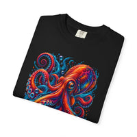 Octopus Artwork T-Shirt — Vibrant Red & Blue Ocean Octopus Graphic Tee