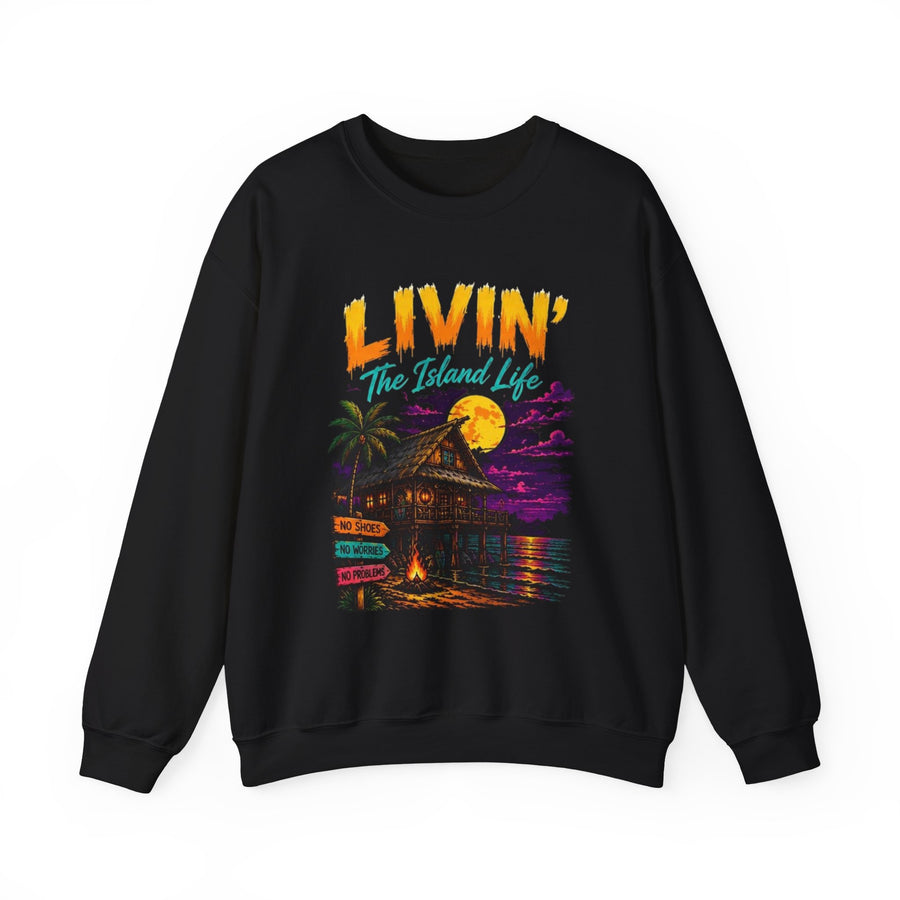 Livin' The Island Life Sweatshirt | Tropical Beach Hut Moonlight