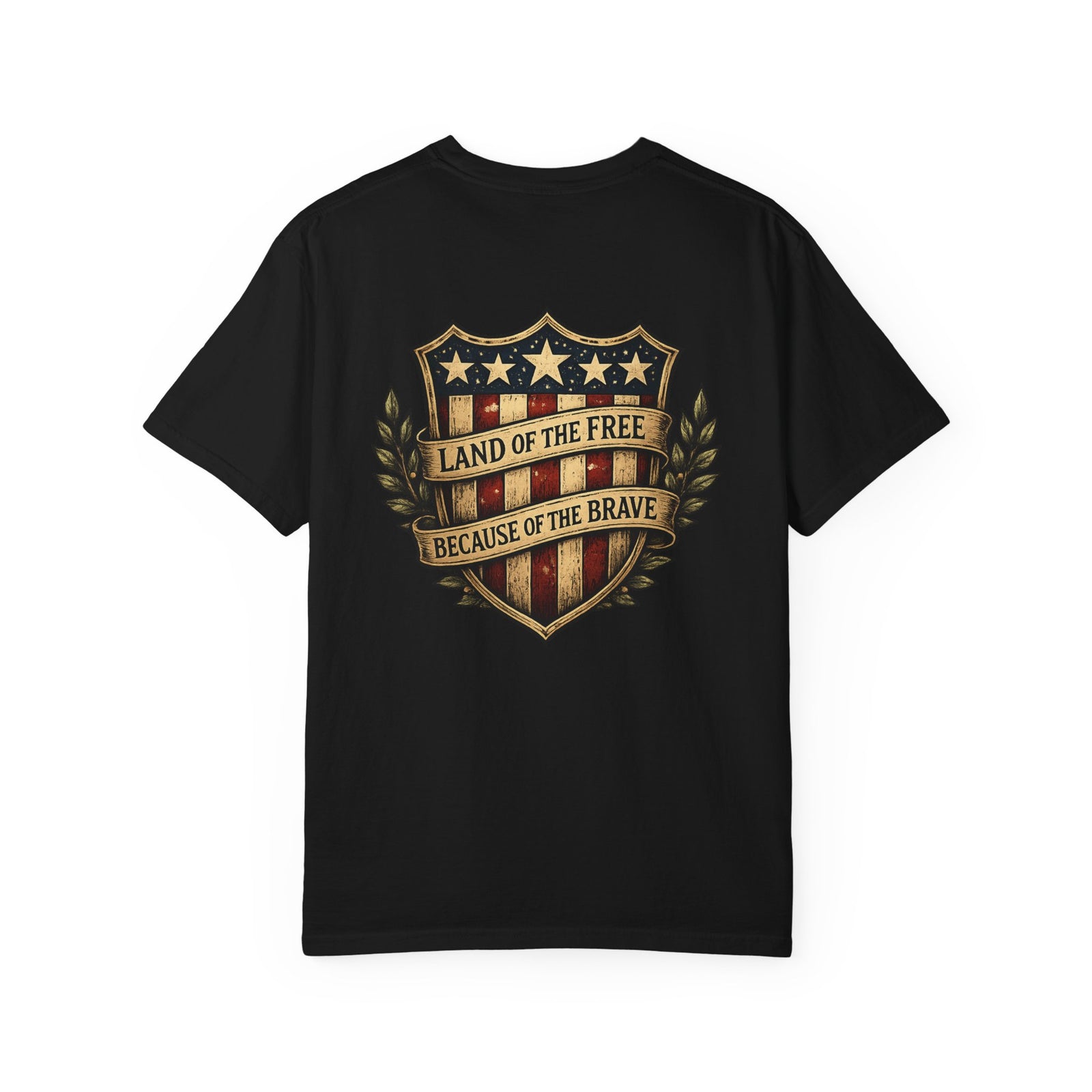 Land of the Free Because of the Brave T-shirt | Patriotic Eagle Shield Design