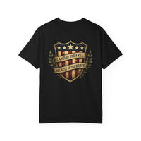 Land of the Free Because of the Brave T-shirt | Patriotic Eagle Shield Design