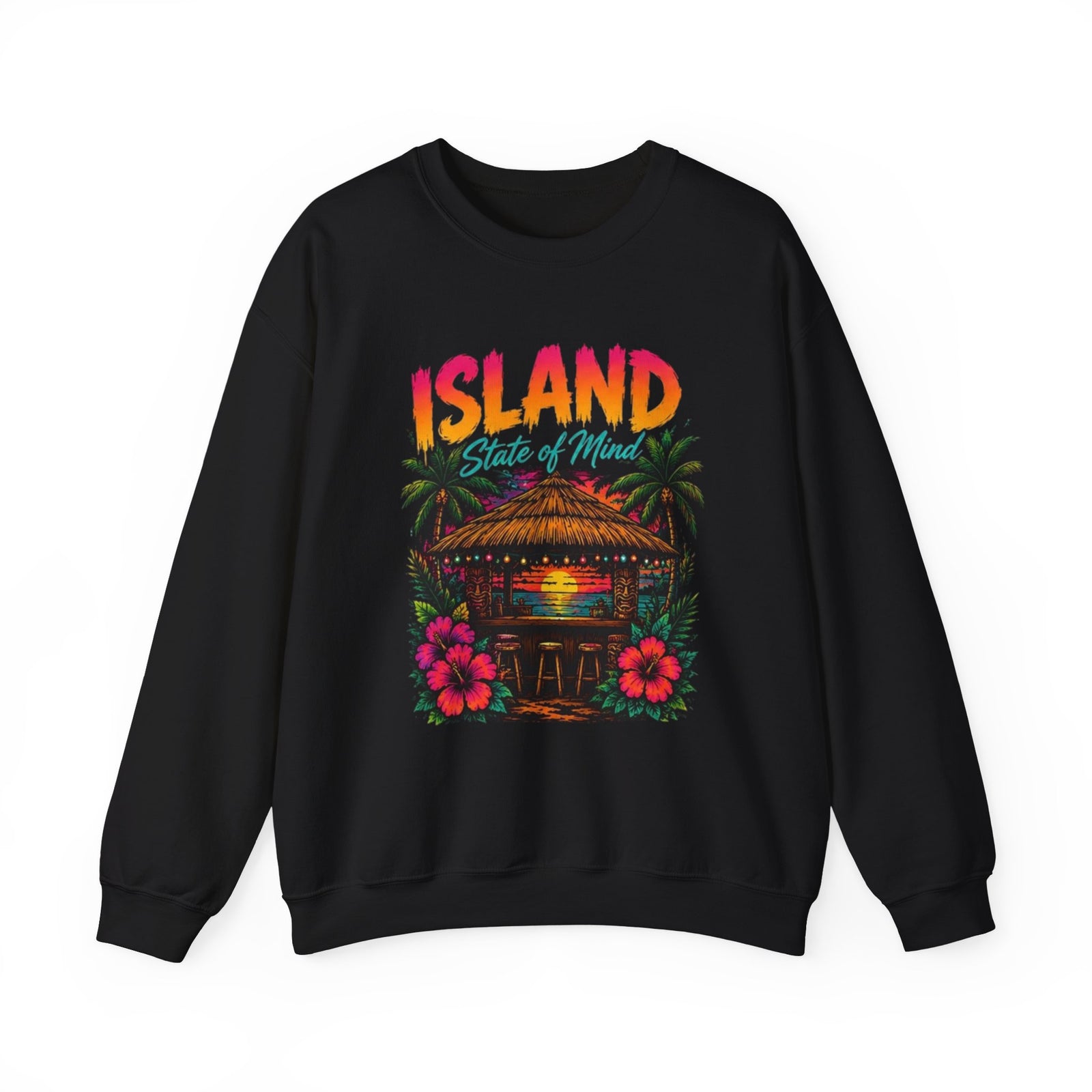 Island State of Mind sweatshirt | Tropical Tiki Hut, Palm Trees & Hibiscus