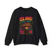 Island State of Mind sweatshirt | Tropical Tiki Hut, Palm Trees & Hibiscus