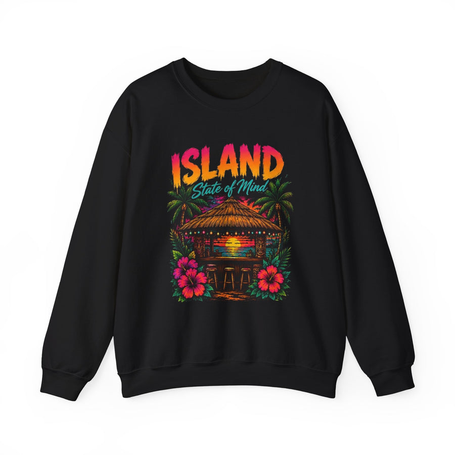 Island State of Mind sweatshirt | Tropical Tiki Hut, Palm Trees & Hibiscus