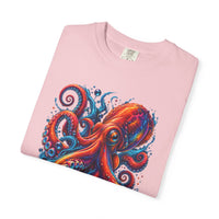 Octopus Artwork T-Shirt — Vibrant Red & Blue Ocean Octopus Graphic Tee