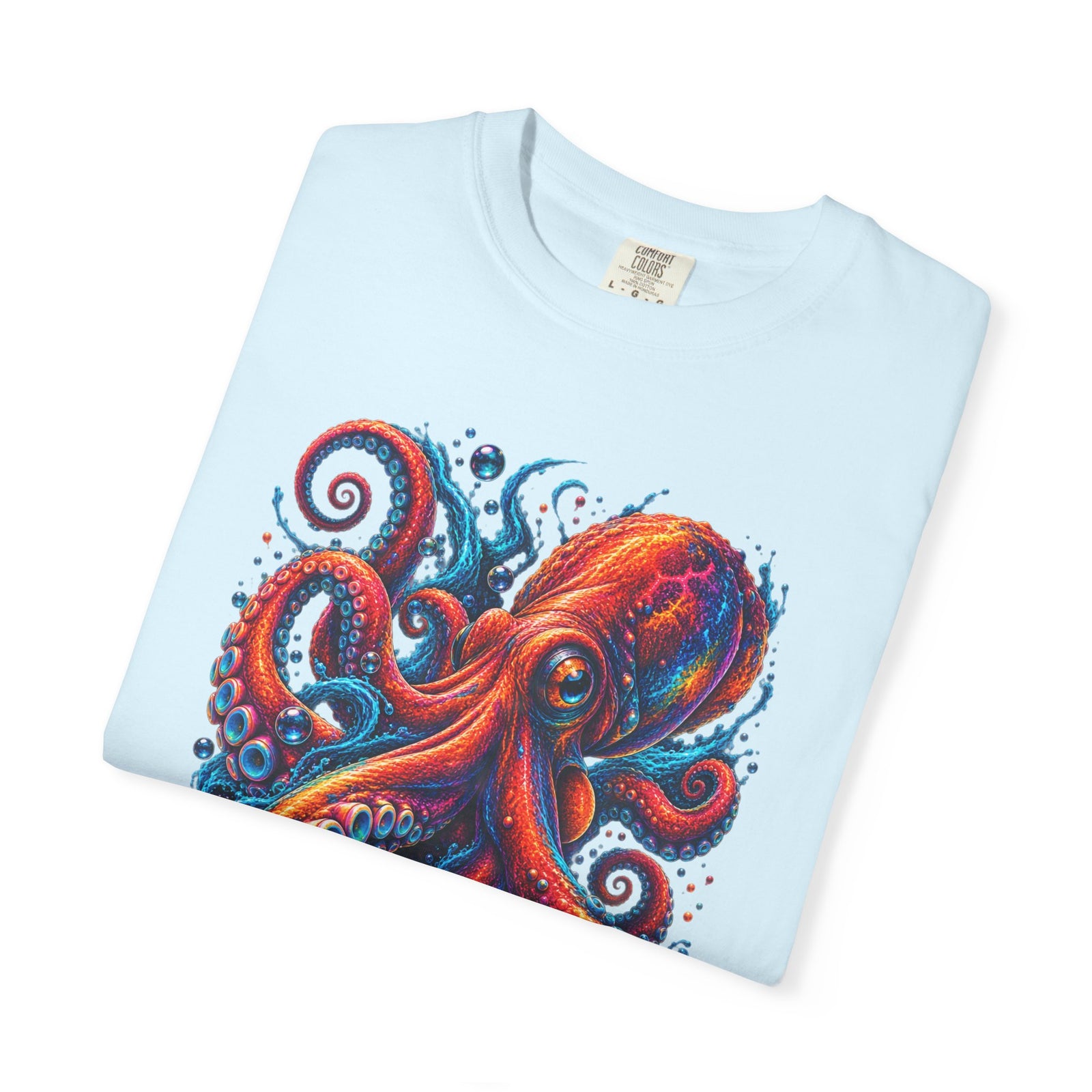 Octopus Artwork T-Shirt — Vibrant Red & Blue Ocean Octopus Graphic Tee
