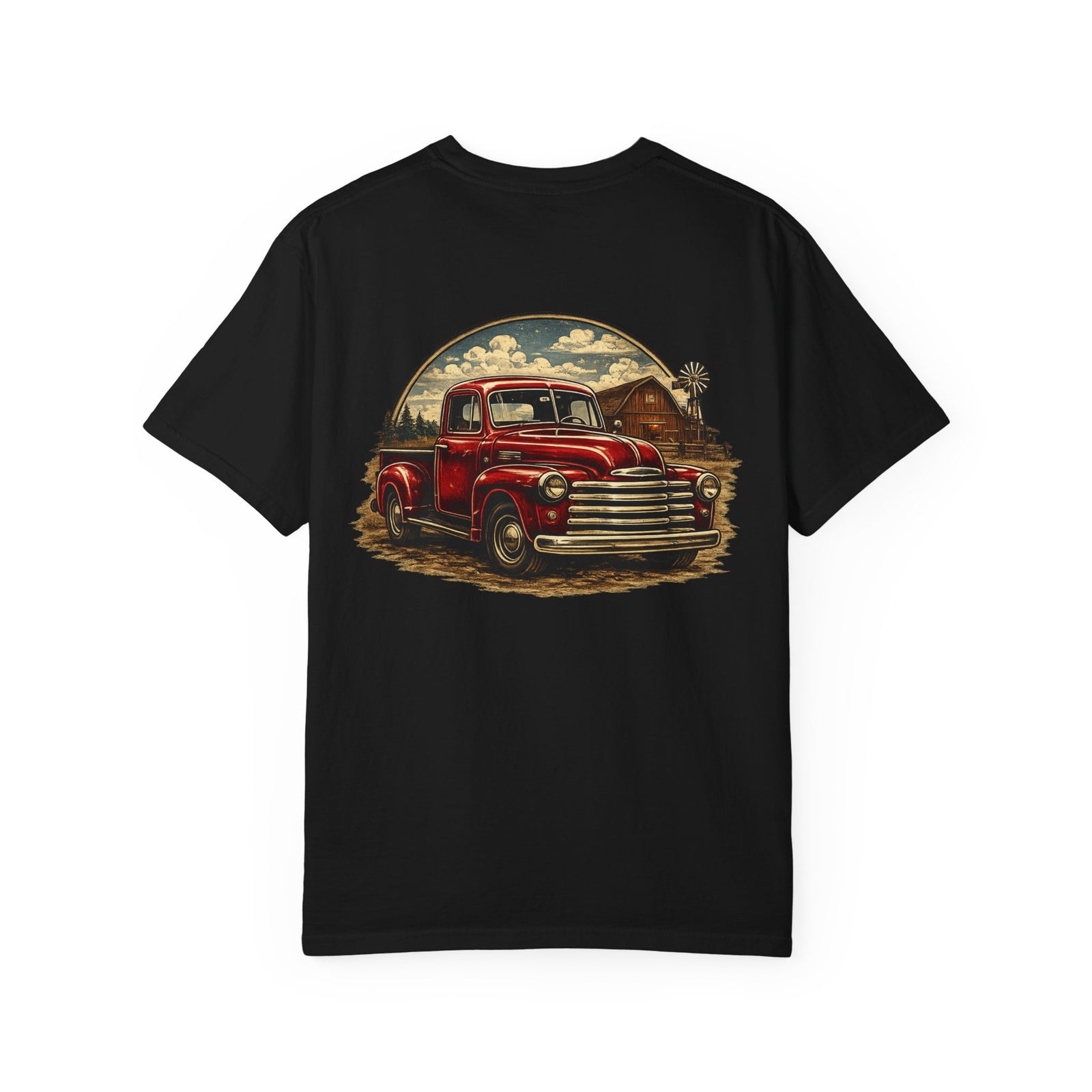 Vintage Red Pickup Truck T-Shirt | Rustic Farm Scene, Retro Classic Truck