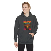 Island Tiki Hut Hoodie | Tropical Palm Sunset, Hibiscus Floral Design