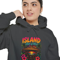Island Tiki Hut Hoodie | Tropical Palm Sunset, Hibiscus Floral Design