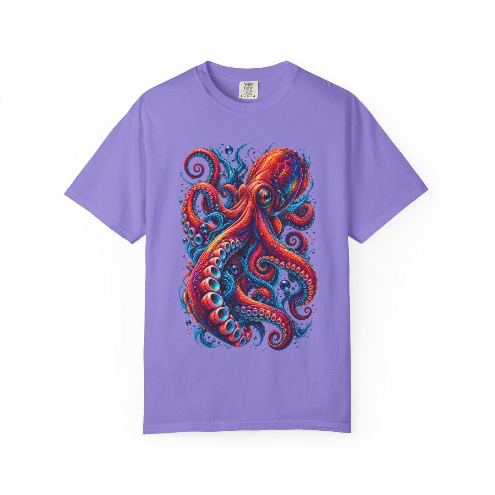 Octopus Artwork T-Shirt — Vibrant Red & Blue Ocean Octopus Graphic Tee