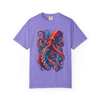 Octopus Artwork T-Shirt — Vibrant Red & Blue Ocean Octopus Graphic Tee