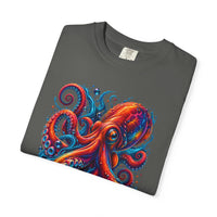 Octopus Artwork T-Shirt — Vibrant Red & Blue Ocean Octopus Graphic Tee
