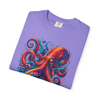 Octopus Artwork T-Shirt — Vibrant Red & Blue Ocean Octopus Graphic Tee