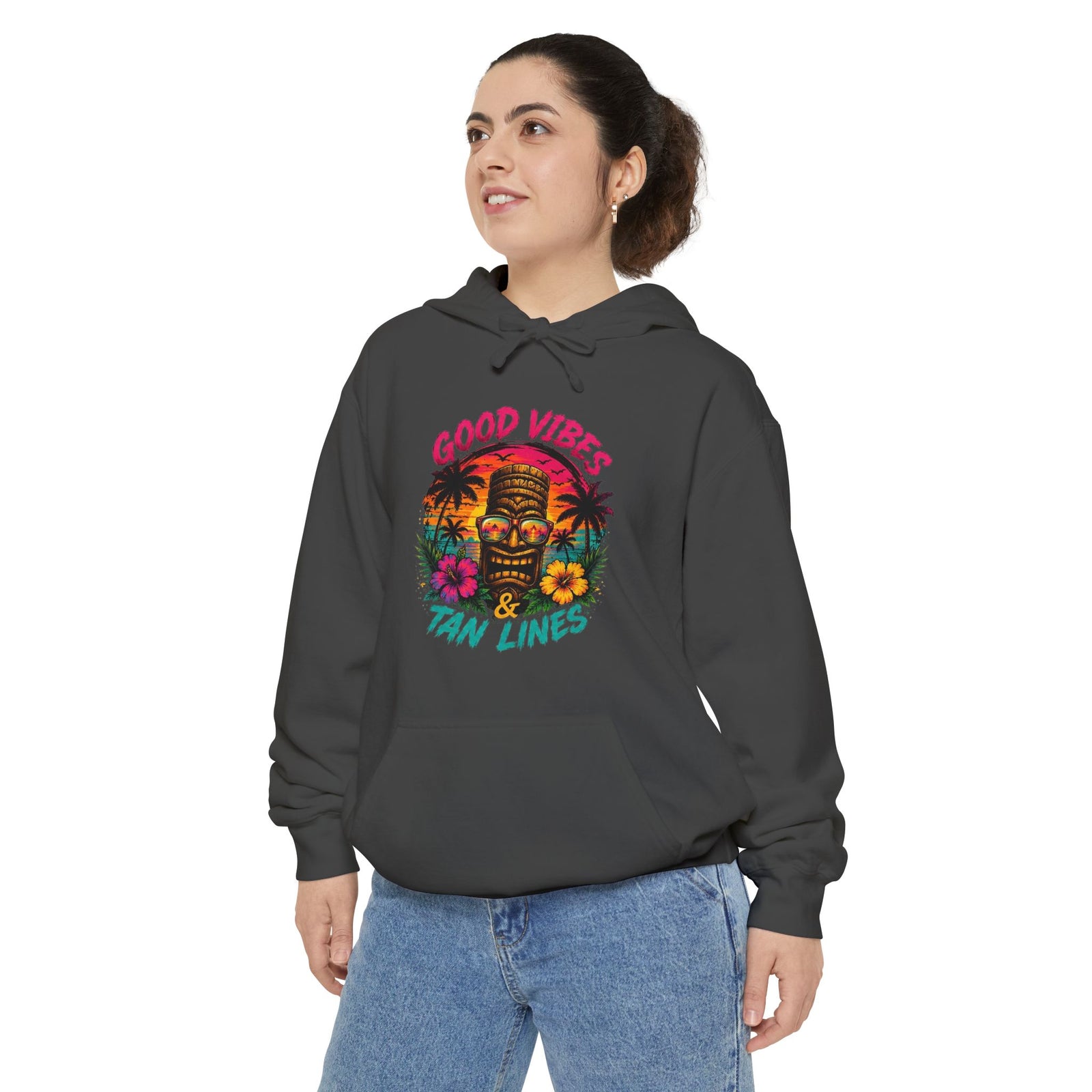 Good Vibes & Tan Lines Hoodie | Tropical Tiki Palm Flowers