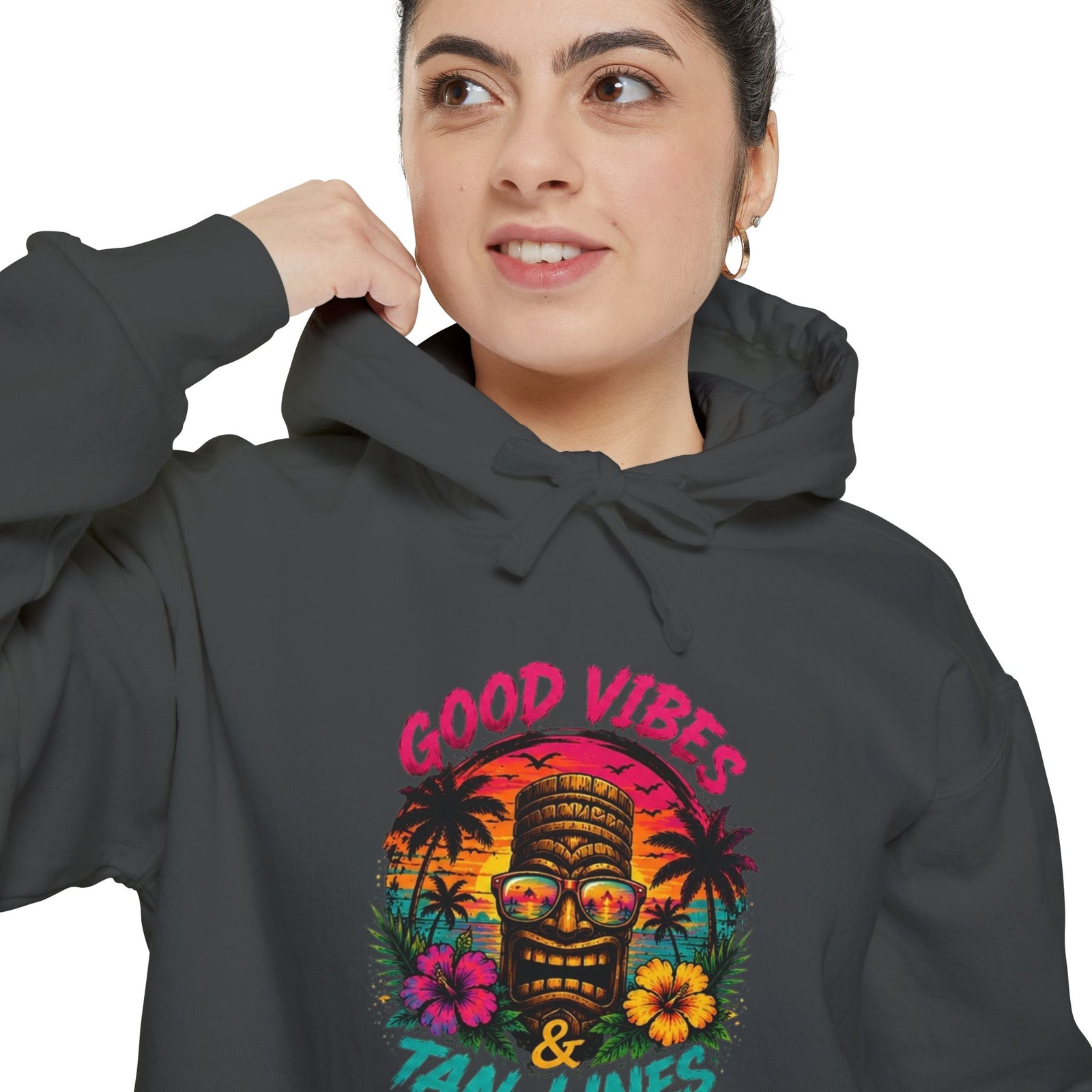 Good Vibes & Tan Lines Hoodie | Tropical Tiki Palm Flowers