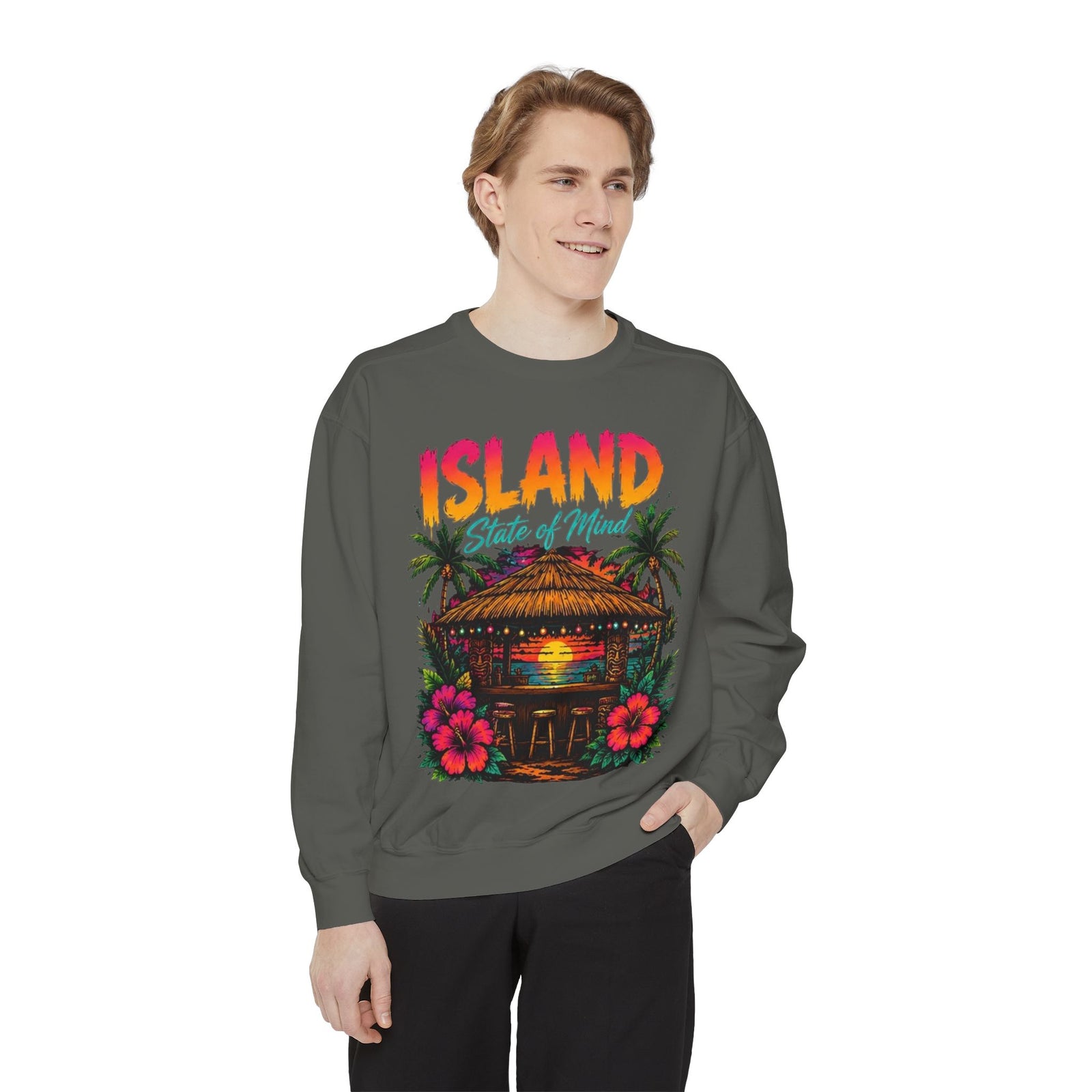 Island Tiki Hut Sweatshirt | Tropical Sunset Palm Floral Sweatshirt