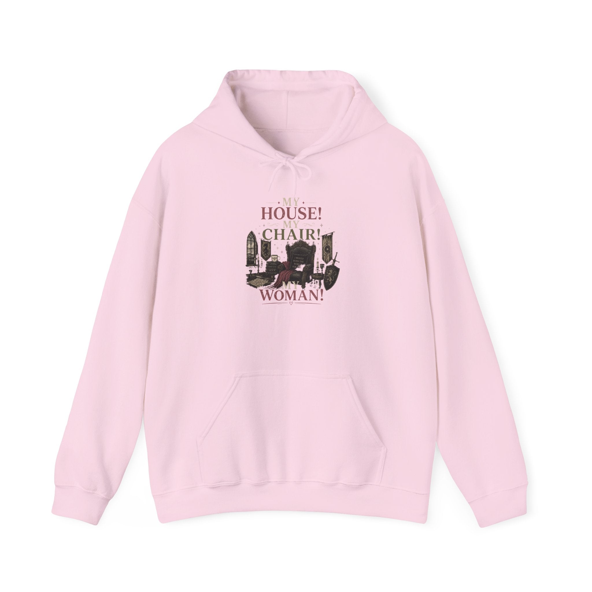 House Chair Woman hoodie | City skyline silhouette, text 'My House! My Chair! My Woman!'