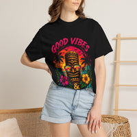 Tiki Skull Good Vibes & Tan Lines T-Shirt | Tropical Sunset Palm Beach