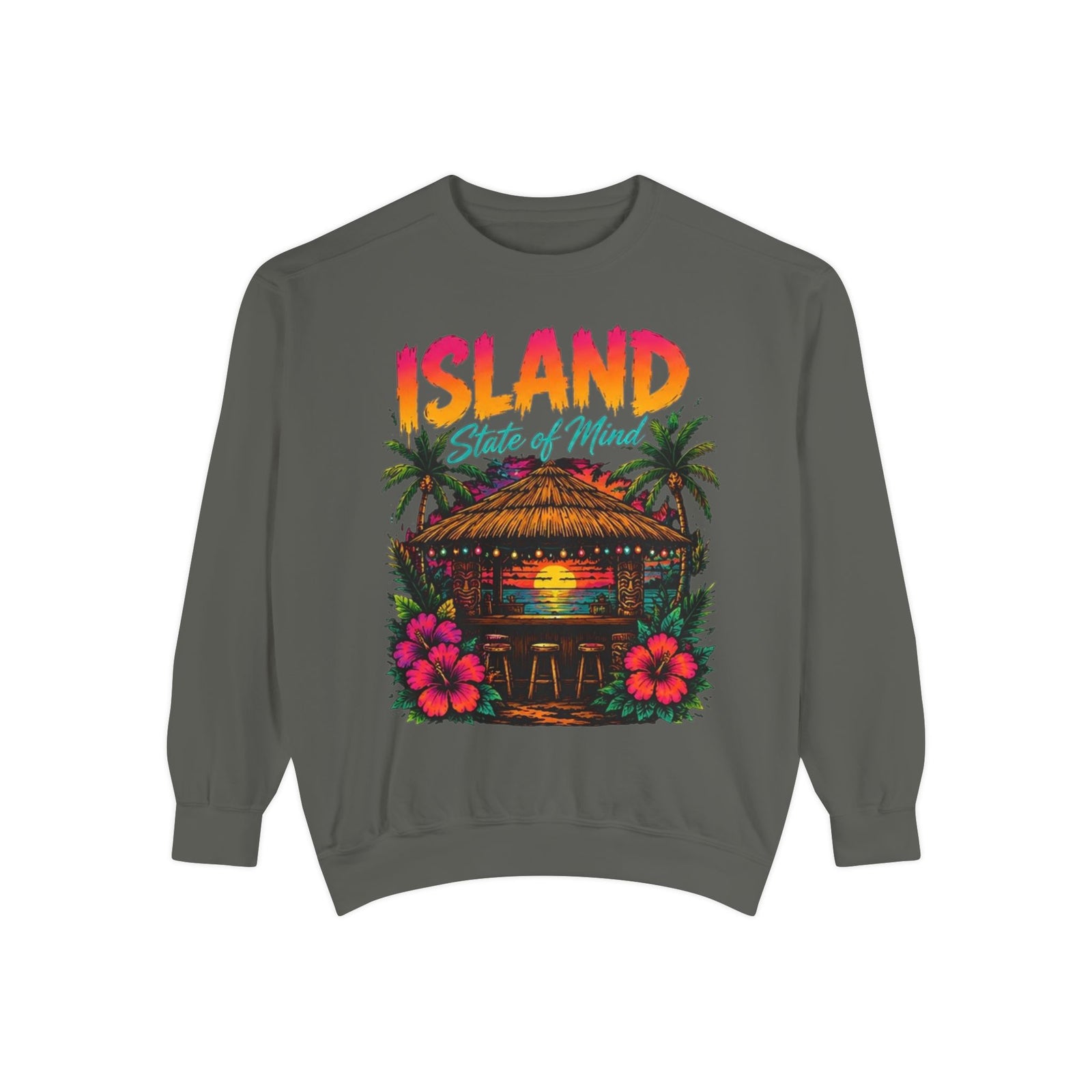 Island Tiki Hut Sweatshirt | Tropical Sunset Palm Floral Sweatshirt