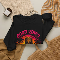 Good Vibes & Tan Lines Crewneck Sweatshirt | Tiki Sunset Palm Design