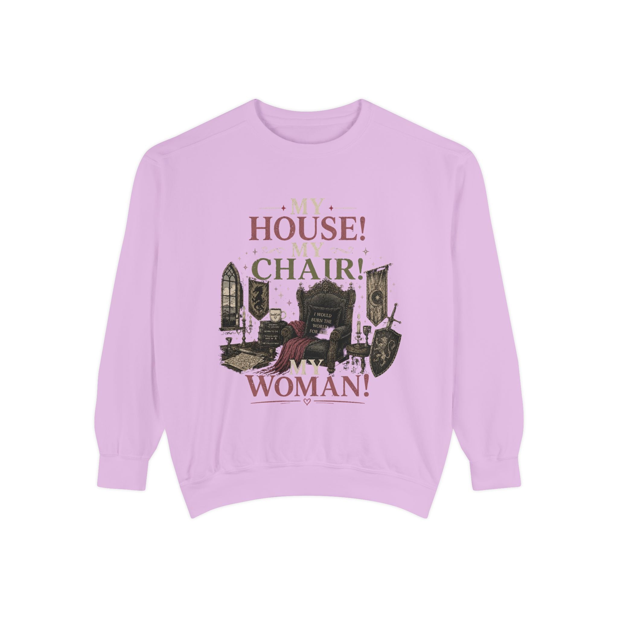 My House! My Chair! Woman! Sweatshirt | Vintage Reading Room Illustration